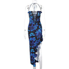 Damen Boho Maxikleid mit floralem Print und Schnürung R&B