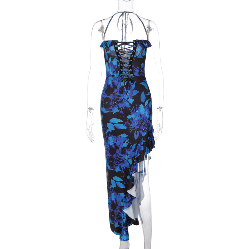 Damen Boho Maxikleid mit floralem Print und Schnürung R&B