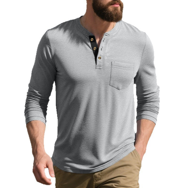 Herren Langarm-Henley-Shirt aus weichem Baumwollmix mit praktischer Brusttasche R&B
