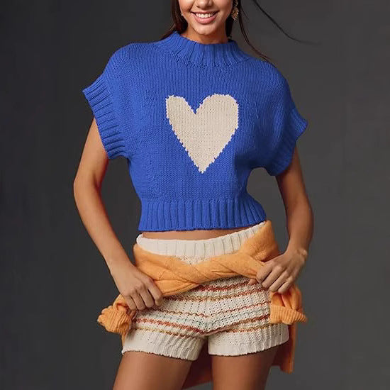 Damen lässiger Kurzarm Pullover mit Herzmotiv R&B