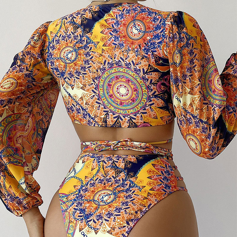 Damen Bikiniset mit langärmligem Oberteil und stylischem Cut-Out R&B