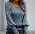 Damen Strickpullover mit Ballonärmeln und feinem Rippmuster R&B