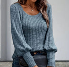 Damen Strickpullover mit Ballonärmeln und feinem Rippmuster R&B