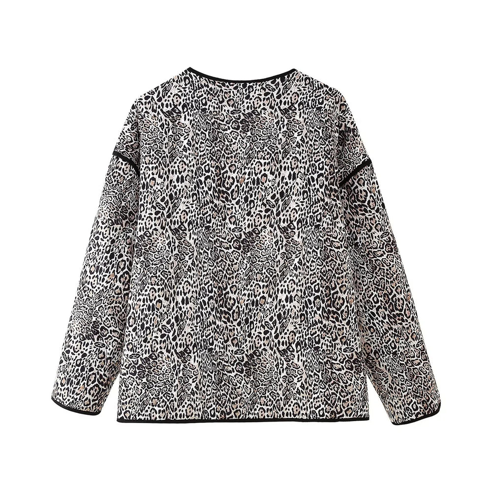 Damen gesteppte Jacke mit modernem Leopardenmuster und praktischen Taschen R&B