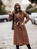 Damen Eleganter Wickel-Mantel mit praktischen Taschen und taillierbarem Gürtel R&B