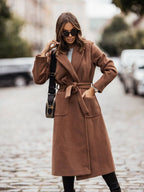 Damen Eleganter Wickel-Mantel mit praktischen Taschen und taillierbarem Gürtel R&B