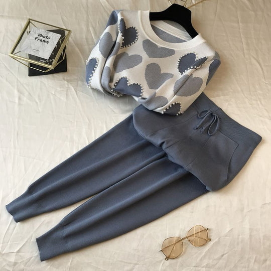 Damen stylisches Freizeitstrickset mit hohem Kragen R&B
