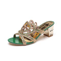 Damen Mules mit funkelndem Schmuck und komfortablem Blockabsatz R&B