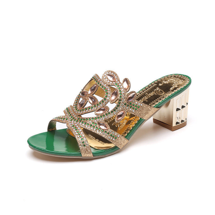 Damen Mules mit funkelndem Schmuck und komfortablem Blockabsatz R&B
