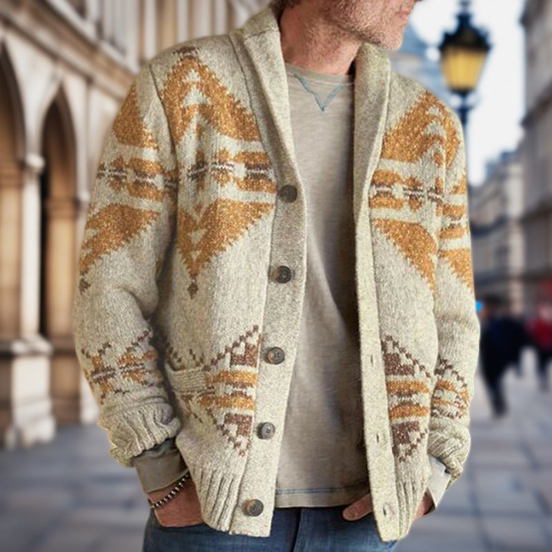 Herren Strickjacke mit geometrischem Muster und einem weichen, wärmenden Futter R&B