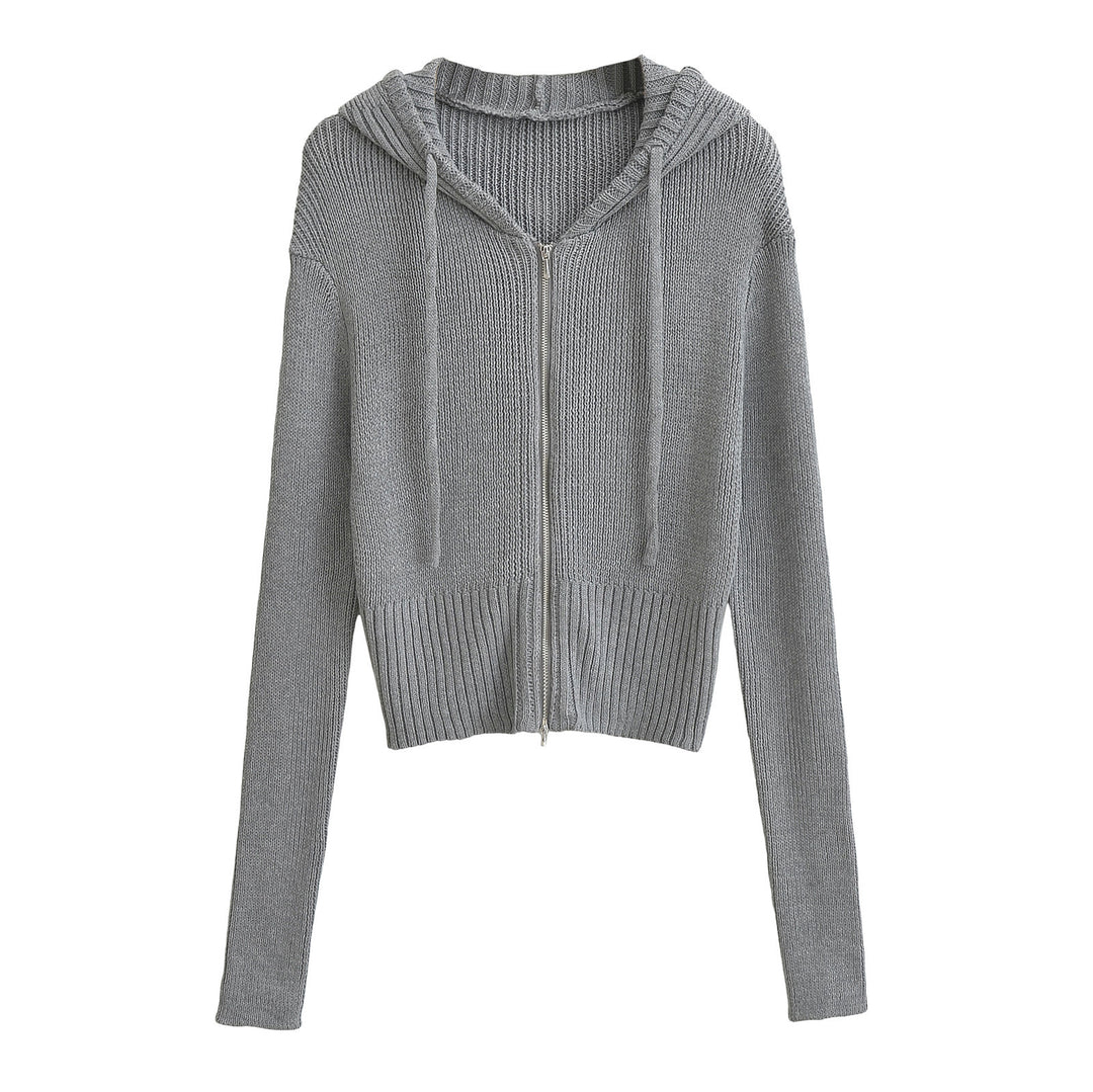 Damen lässiger Strickzipper mit Kapuze R&B