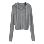 Damen lässiger Strickzipper mit Kapuze
