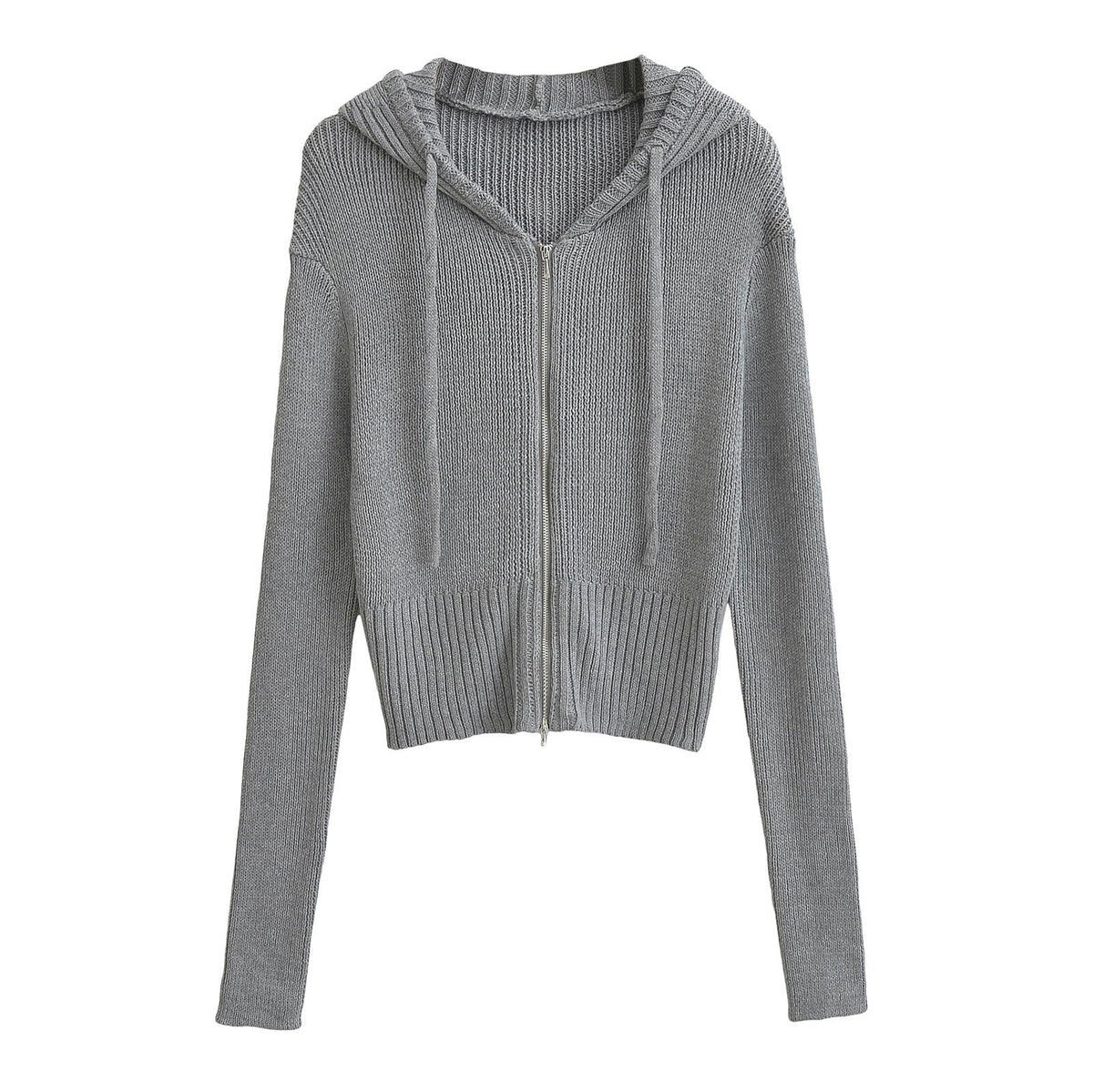 Damen lässiger Strickzipper mit Kapuze