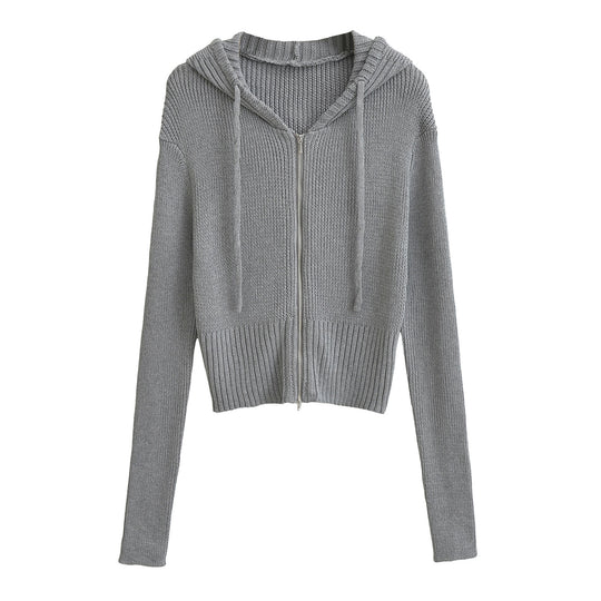 Damen lässiger Strickzipper mit Kapuze R&B