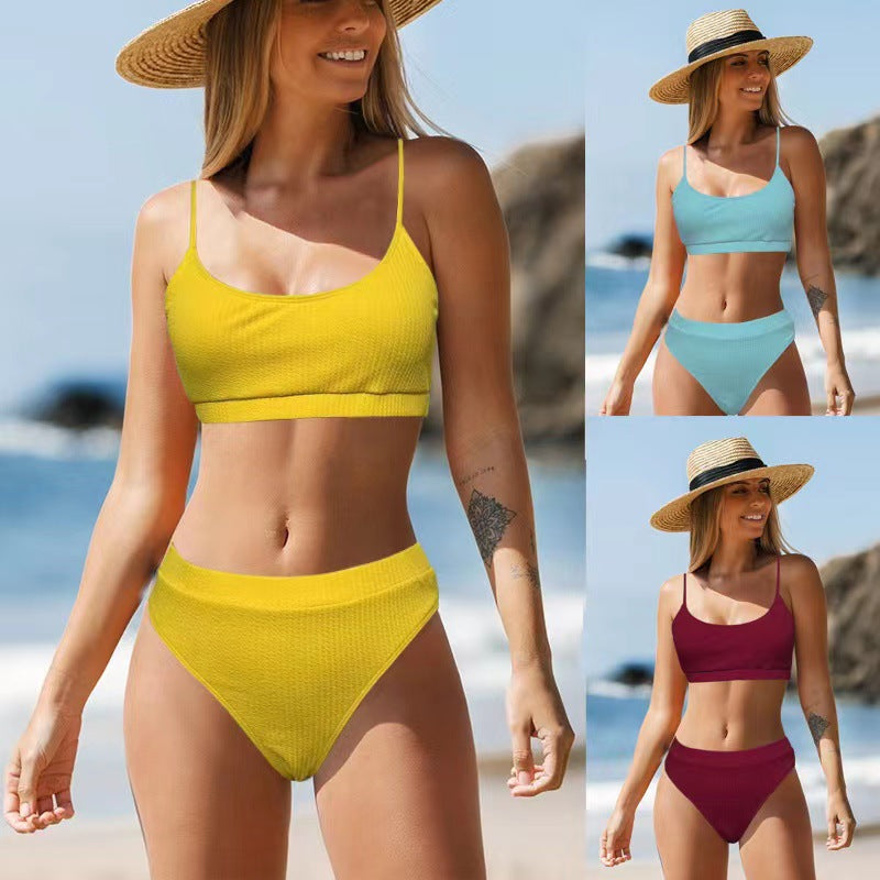 Damen Hochtailliertes Bikini-Set mit sportlichem Oberteil R&B