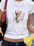 Damen T-Shirt mit verspieltem Katzenmotiv und zarten Flügeln R&B