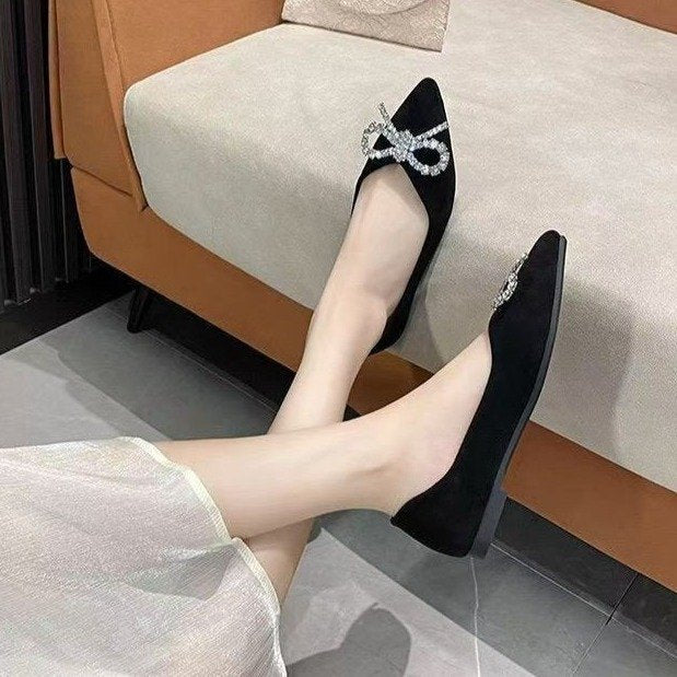 Damen elegante Ballerinas mit strassbesetztem Schleifendetail R&B