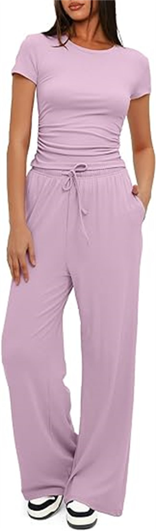 Damen lässiger Zweiteiler mit cropped Oberteil und weitem Beinkleid R&B