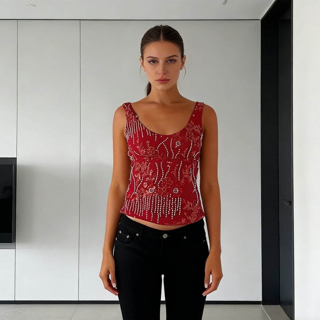 Damen Glamouröses Top mit funkelnden Stickereien und schmalen Trägern R&B
