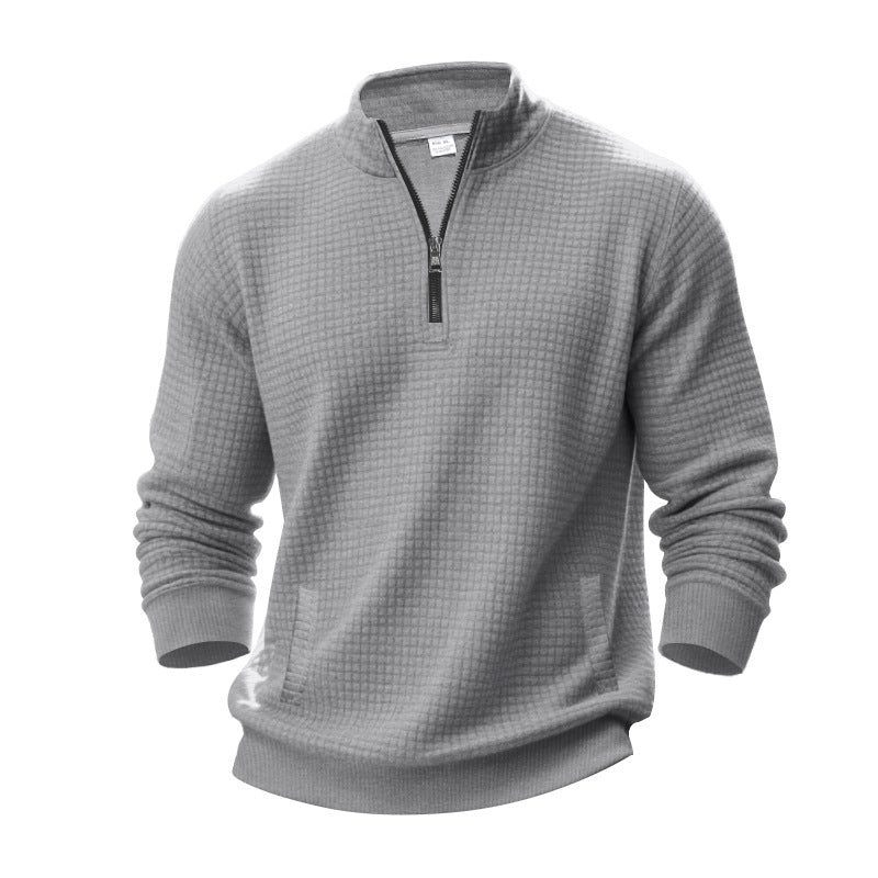 Herren nan Waffelstruktur-Halbzip-Pullover mit Stehkragen und dezenten Eingrifftaschen R&B