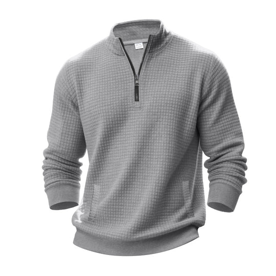 Herren nan Waffelstruktur-Halbzip-Pullover mit Stehkragen und dezenten Eingrifftaschen R&B