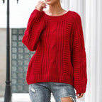 Damen Grobstrickpullover mit voluminösen Ärmeln und Zopfmuster R&B