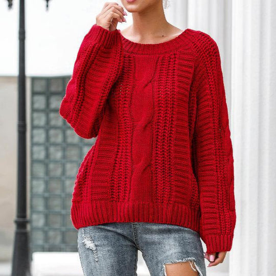 Damen Grobstrickpullover mit voluminösen Ärmeln und Zopfmuster R&B