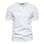 Herren nan schmal geschnittenes Kurzarmshirt mit kurzer Knopfleiste und geripptem Kragen aus Baumwollmix R&B