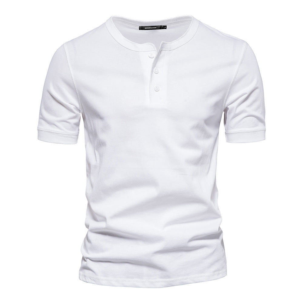 Herren nan schmal geschnittenes Kurzarmshirt mit kurzer Knopfleiste und geripptem Kragen aus Baumwollmix R&B