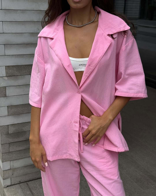 Damen lässiges Freizeit-Set aus leichtem Stoff mit weiten Hosen und lockerer Bluse R&B