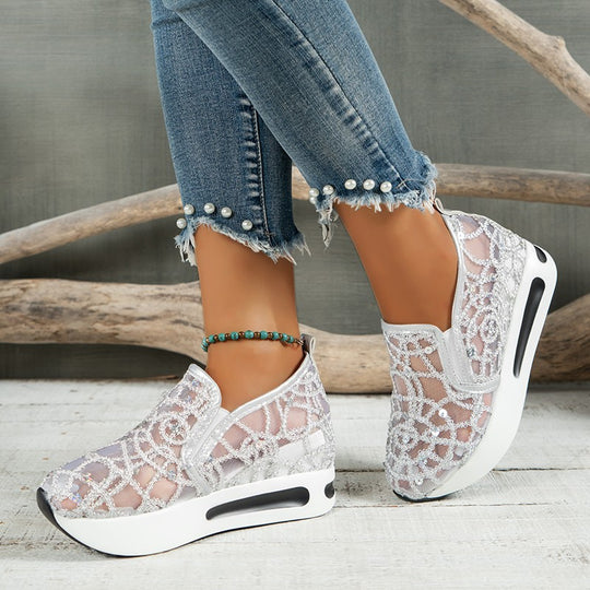 Damen Sneakers mit luxuriösem Strass-Muster und bequemem Fußbett R&B