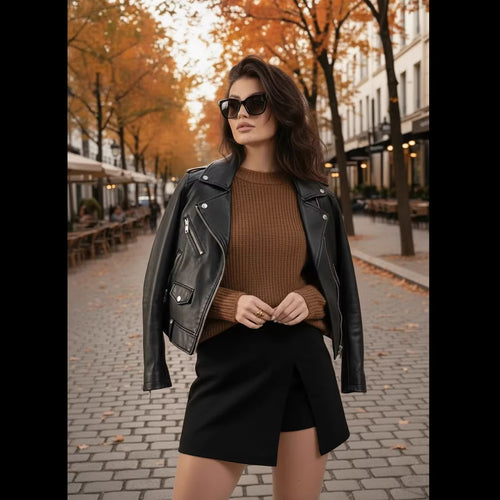 Bikerjacke Damen mit asymmetrischem Reißverschluss