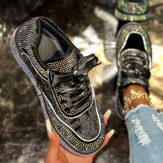 Damen Glamouröse Sneaker mit funkelnden Strass-Applikationen und bequemer Sohle R&B