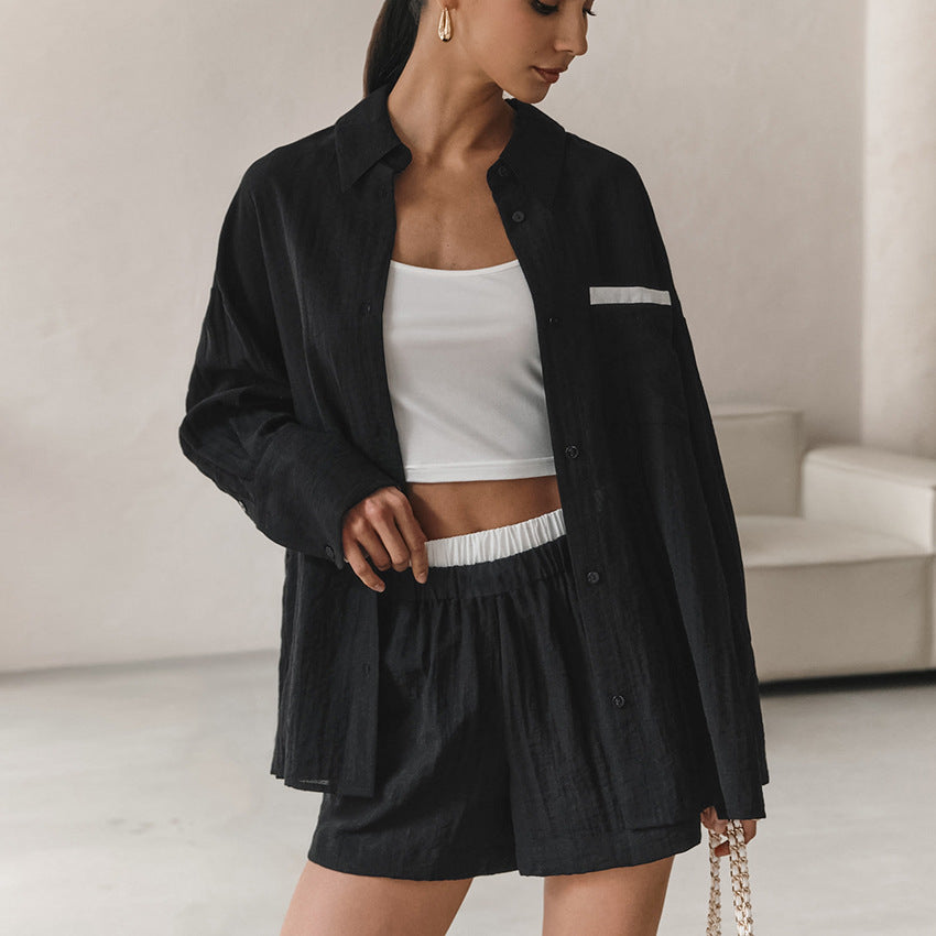 Damen Lässiges Ensemble aus cropped Shirt und Shorts R&B