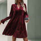 Damen V-Ausschnitt Mini-Kleid mit voluminösen Ärmeln und Rüschendesign R&B
