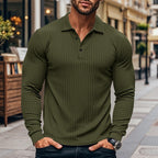 Herren Langarm-Henley-Shirt mit strukturiertem Rippenmuster R&B