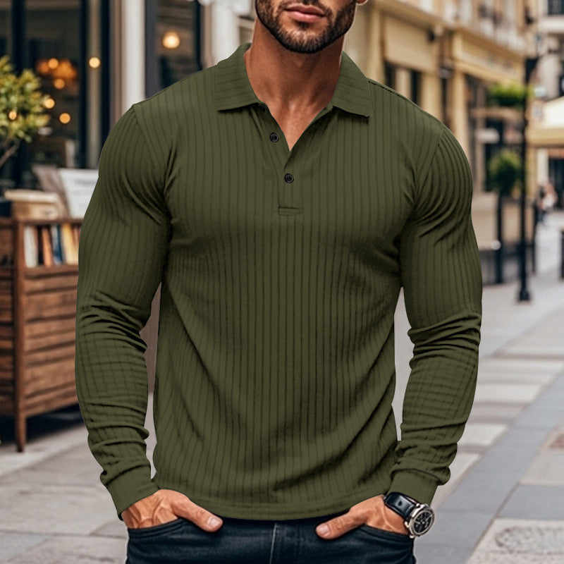 Herren Langarm-Henley-Shirt mit strukturiertem Rippenmuster R&B