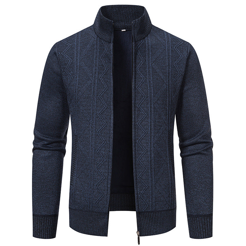 Herren Strickjacke mit modernem Reißverschluss und dekorativem Muster