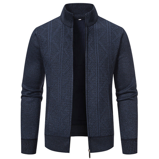 Herren Strickjacke mit modernem Reißverschluss und dekorativem Muster R&B