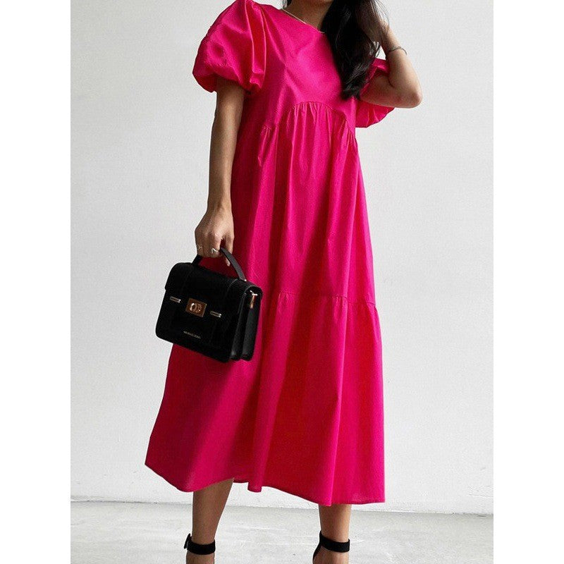 Damen Maxikleid mit voluminösen Puffärmeln und romantischem Design R&B