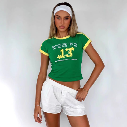 Damen Crop-Top mit kreativem Grafikdesign R&B
