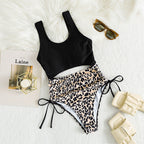 Damen Einteiler Badeanzug mit modischem Cut-Out und eleganter Leoprint-Details