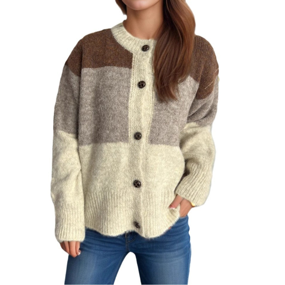 Damen Strickjacke mit knöpfbarem Design und modernen Farbschnitten R&B