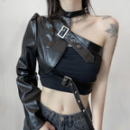 DamenR&B-Oberteil aus Kunstleder mit asymmetrischem Design R&B