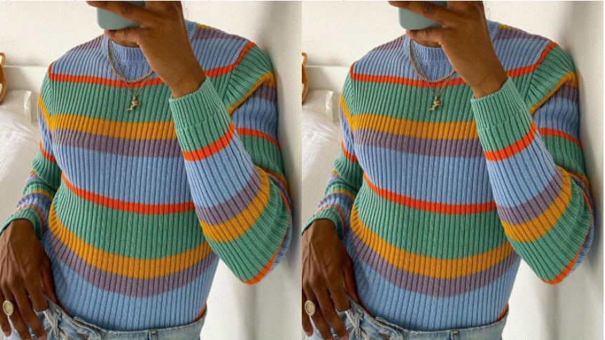 Damen Strickpullover mit modischem Streifenmuster und lässigem Schnitt