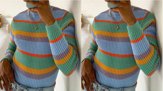 Damen Strickpullover mit modischem Streifenmuster und lässigem Schnitt R&B