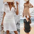 Damen häkelhaftes Strandkleid mit tiefem V-Ausschnitt R&B