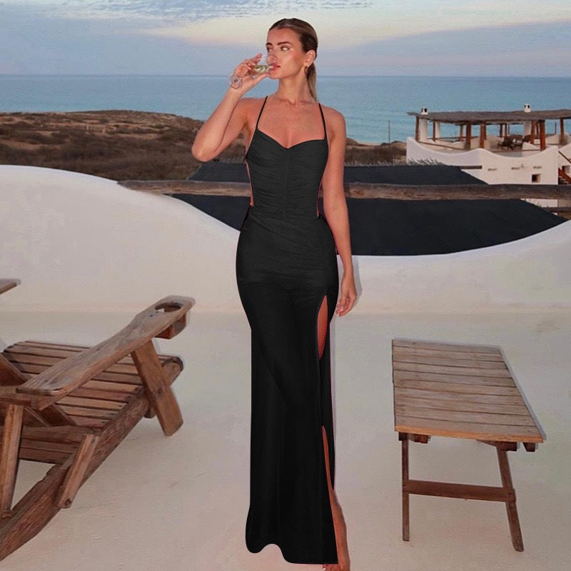 Damen Abendkleid mit tiefem Schlitz und elegantem Raffungselement R&B