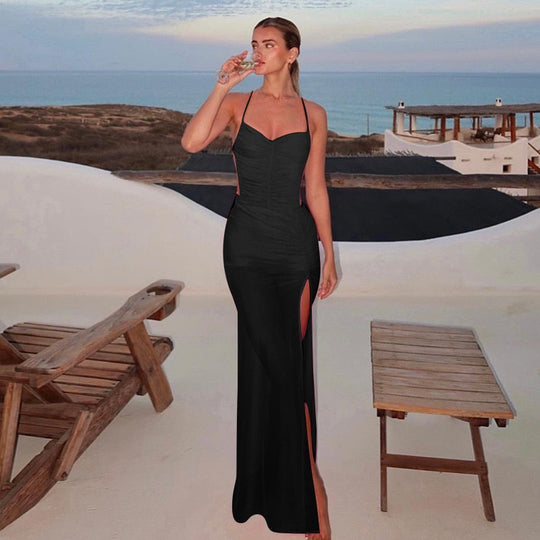 Damen Abendkleid mit tiefem Schlitz und elegantem Raffungselement R&B