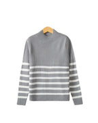 Damen modischer Strickpullover mit Streifenmuster und Knopfdetails